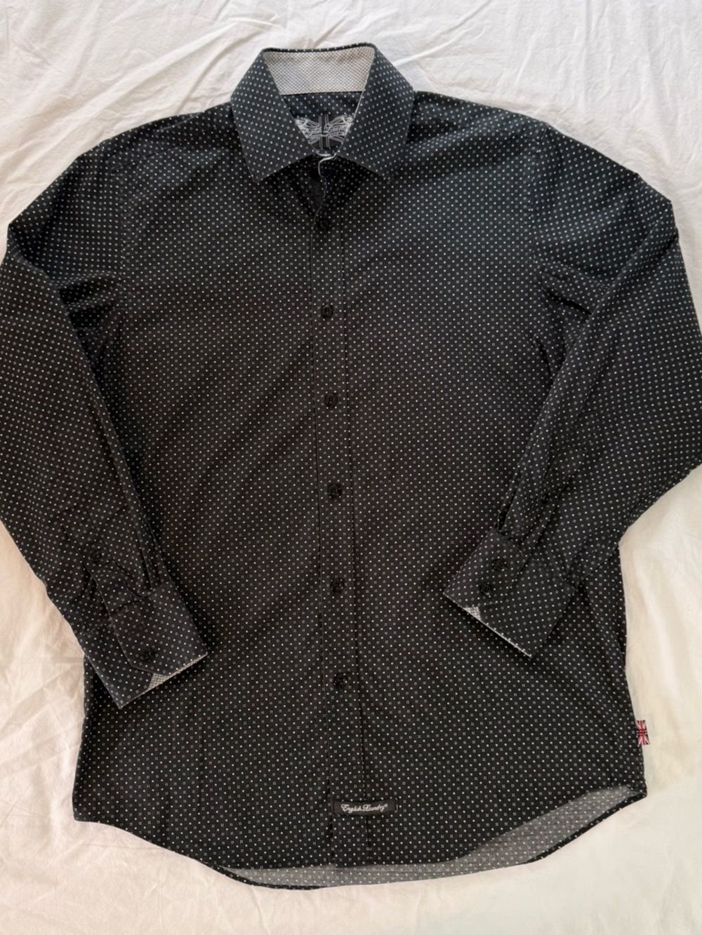 English Laundry Black Shirt with White Dot Pattern